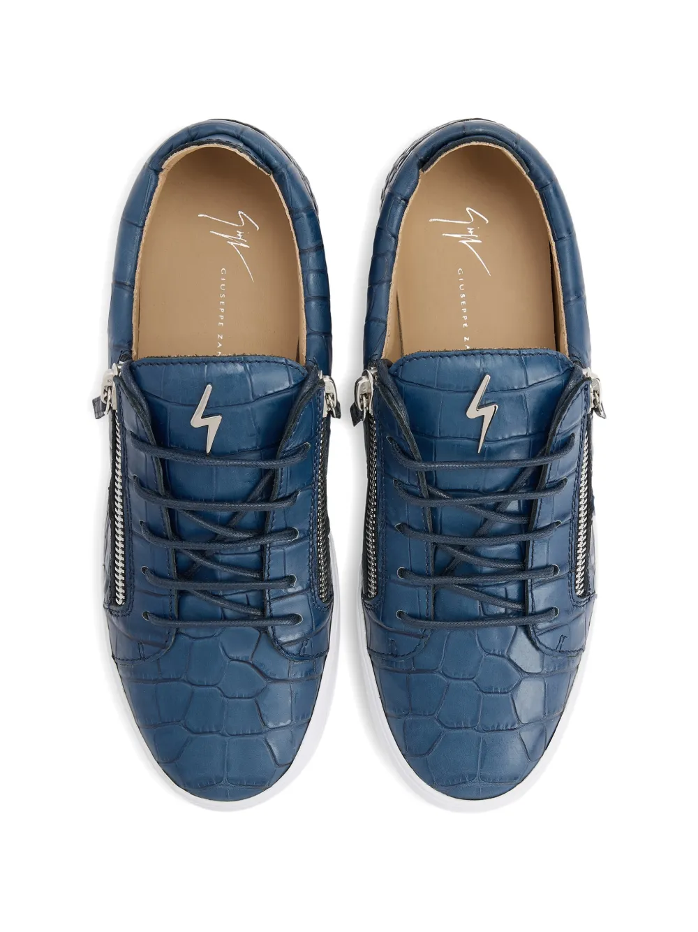 Giuseppe Zanotti Sneakers met krokodillen-reliëf en rits Blauw