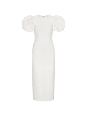 a line midi white dress HAPPY CLOTHING White TWEED A LINE MIDI DRESS IN White main image 0