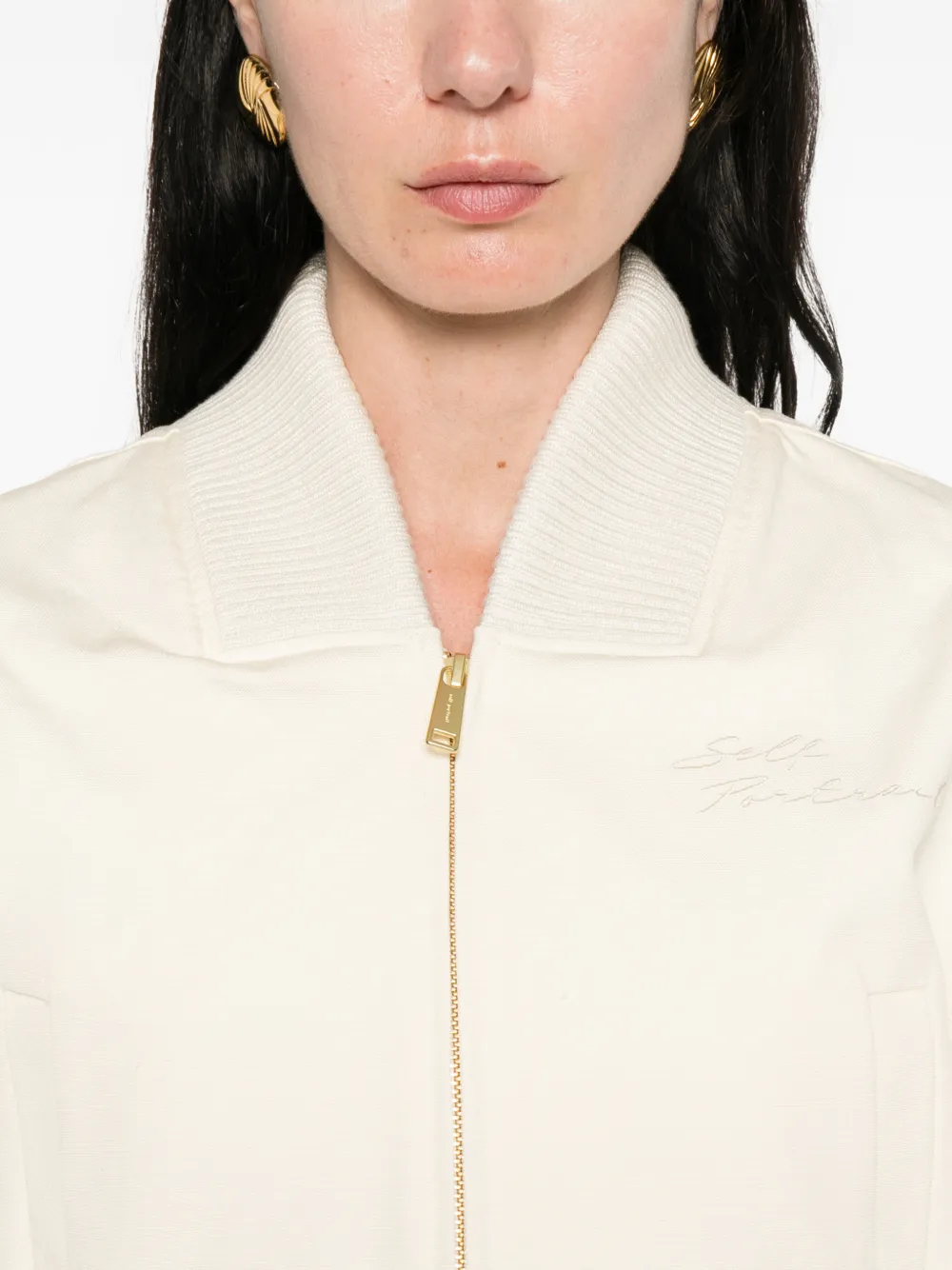 Self-Portrait Bomberjack met geribbelde afwerking en rits Beige