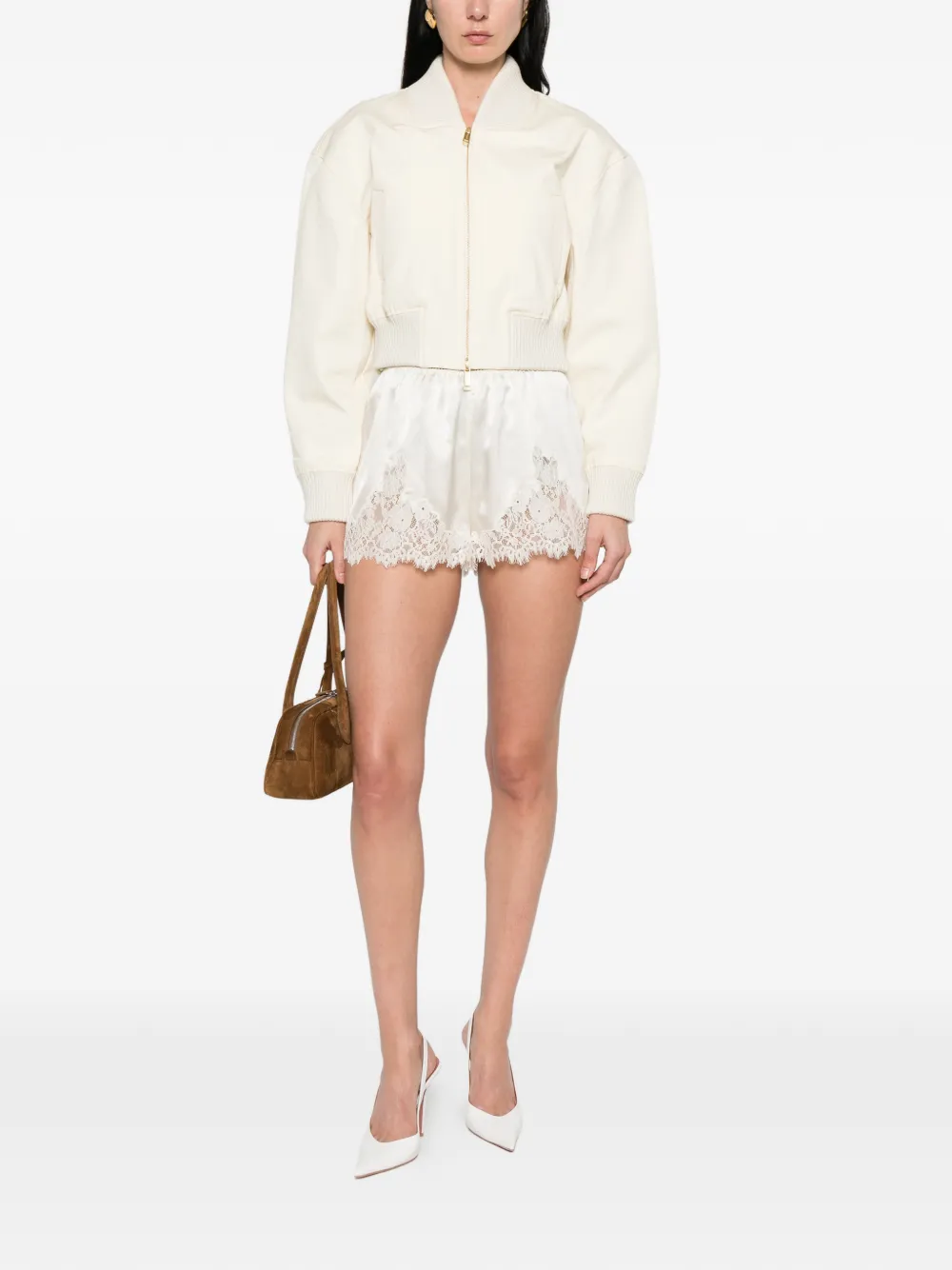  Self-portrait Ribbed-trim Zip Bomber Jacket - Neutrals 