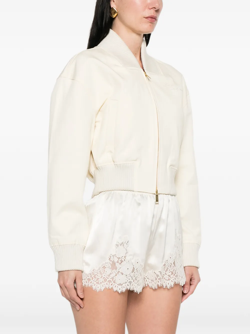  Self-portrait Ribbed-trim Zip Bomber Jacket - Neutrals 