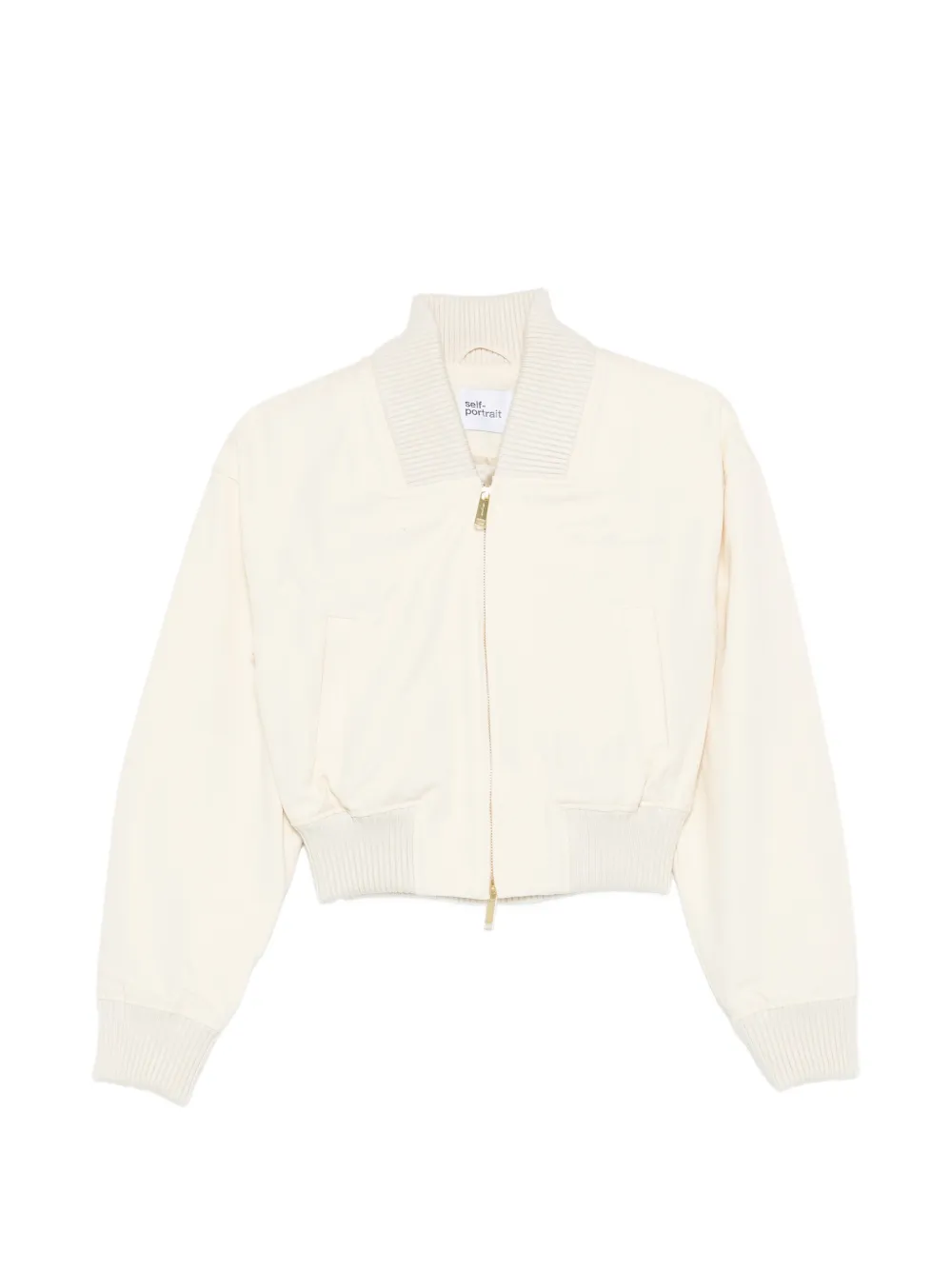 Self-Portrait ribbed-trim zip bomber jacket - Toni neutri