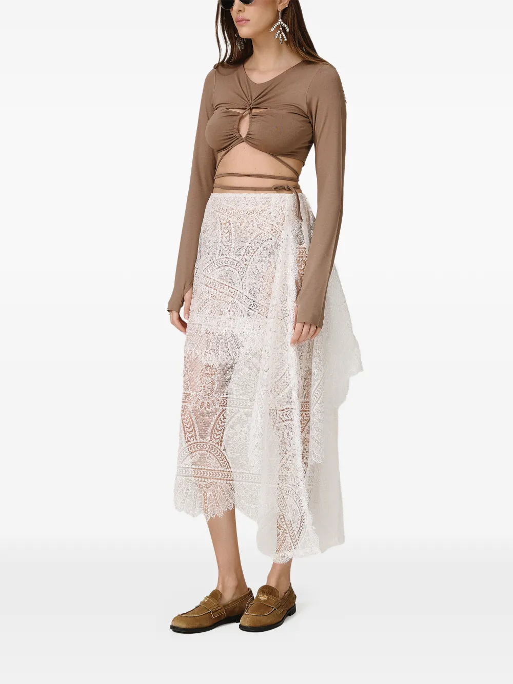  Pnk Long-sleeve Cutout-detail Top - Neutrals 