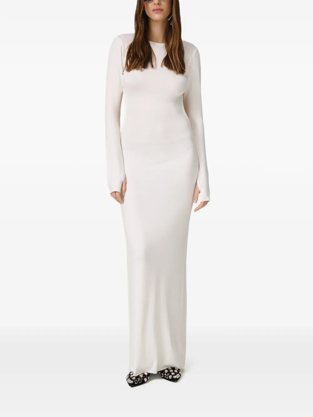 Pnk Backless Slit Maxi Dress In White