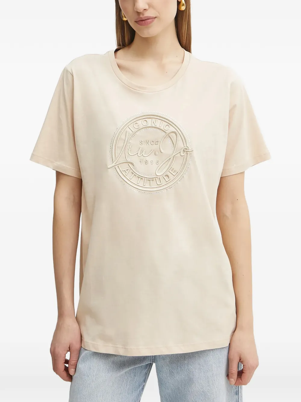 LIU JO T-shirt girocollo con ricamo - Toni neutri