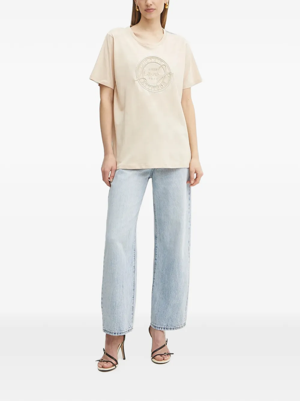 LIU JO T-shirt met ronde hals en borduurwerk Beige