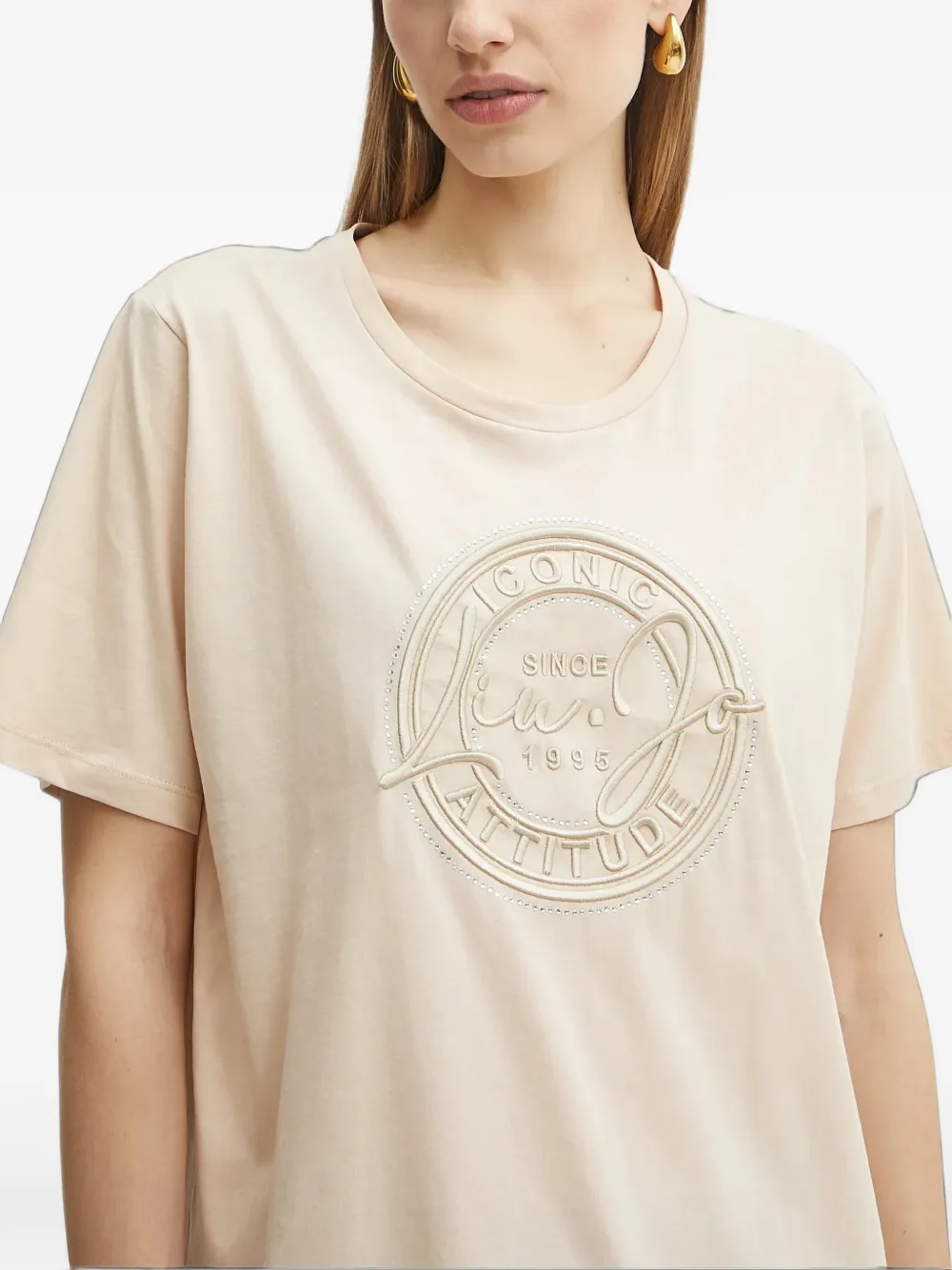 LIU JO T-shirt met ronde hals en borduurwerk Beige