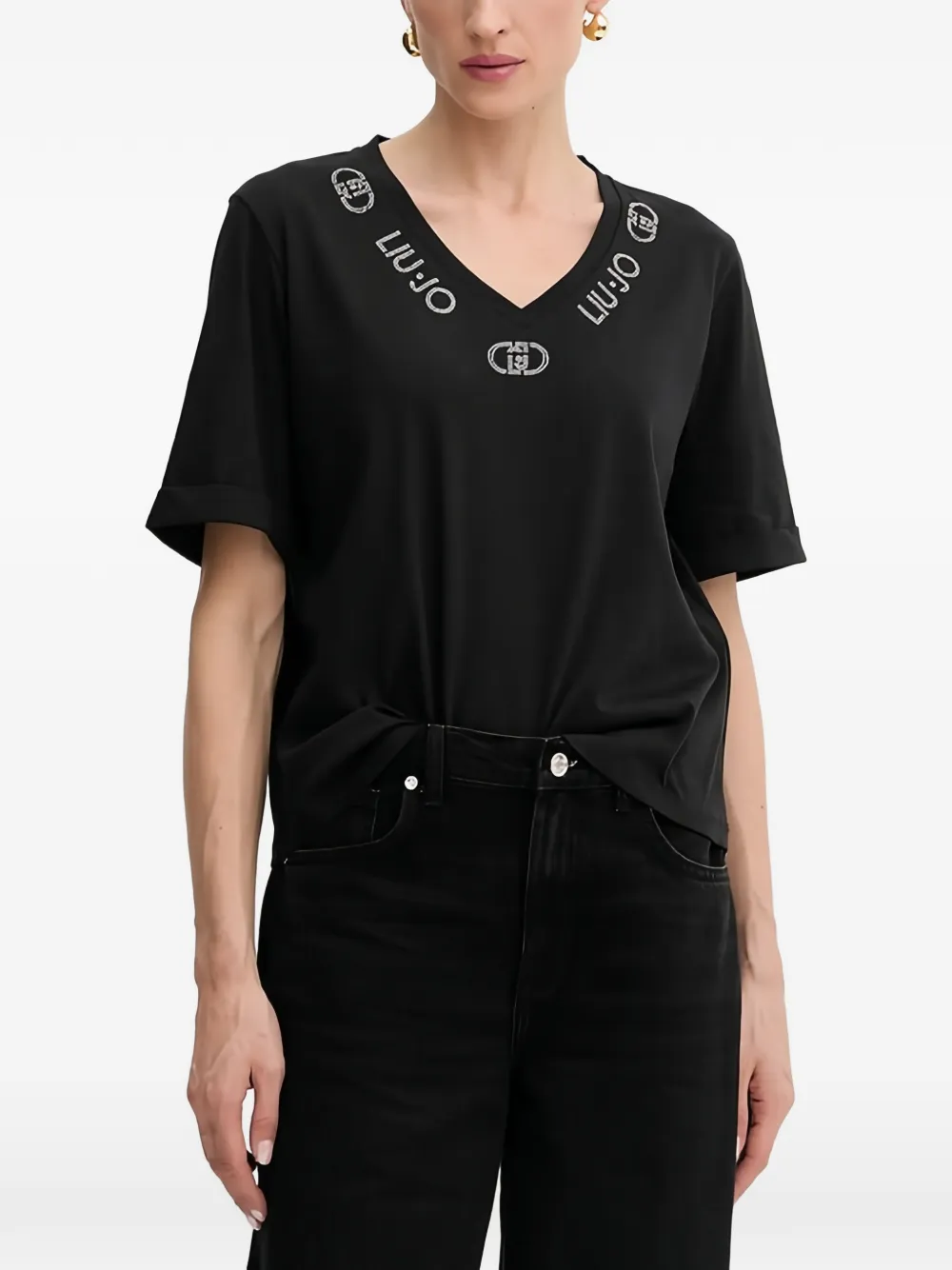 LIU JO V-neck embellished T-shirt - Schwarz
