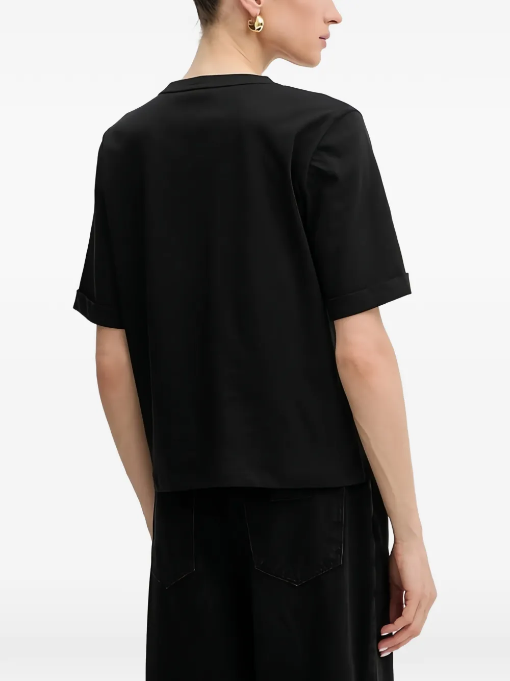 LIU JO Verfraaid T-shirt met V-hals Zwart
