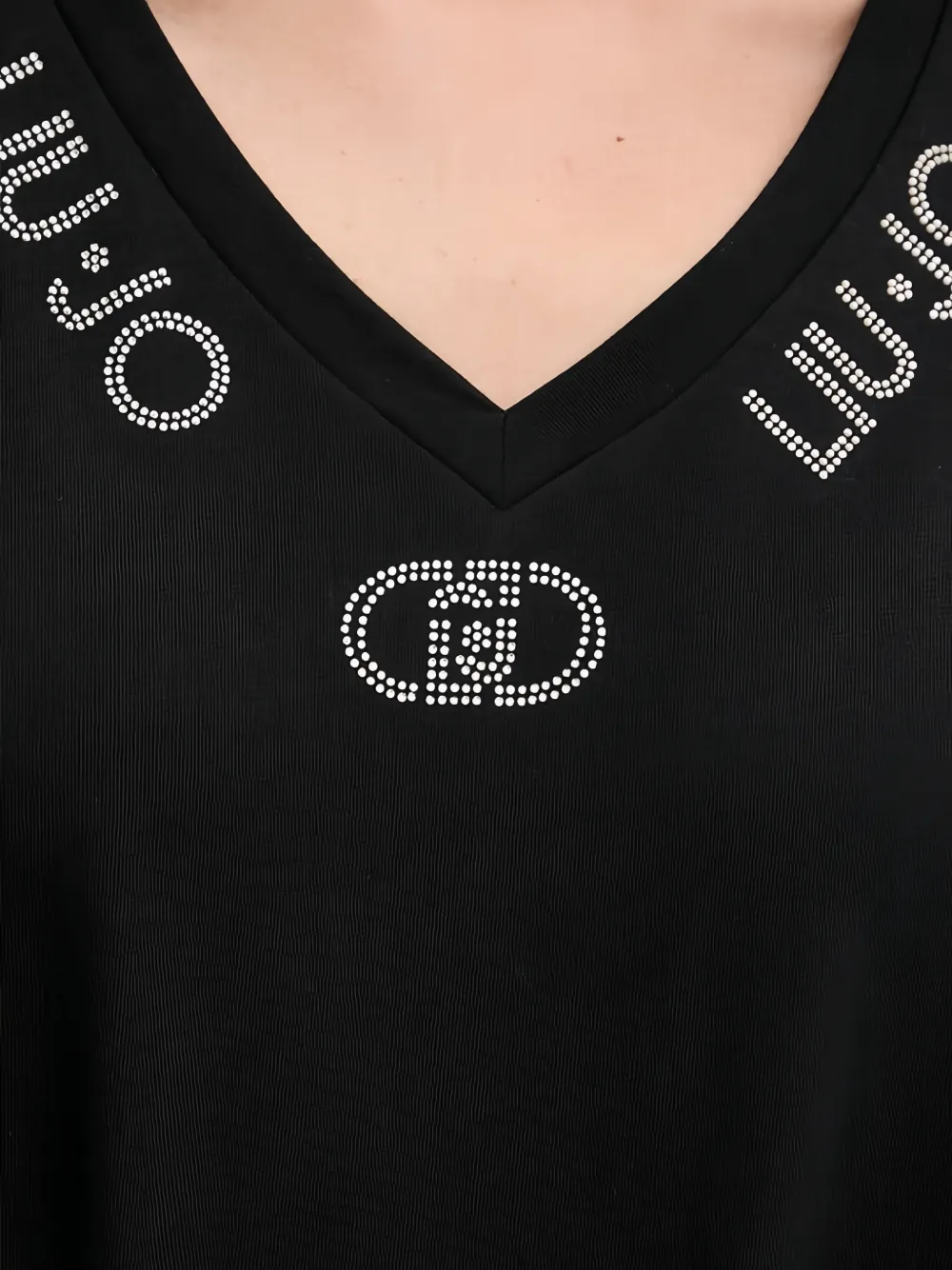 LIU JO Verfraaid T-shirt met V-hals Zwart