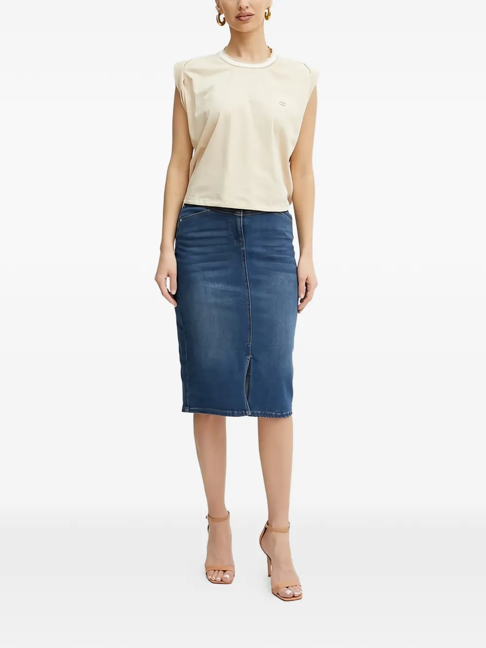 LIU JO T-shirt met schoudervullingen Beige