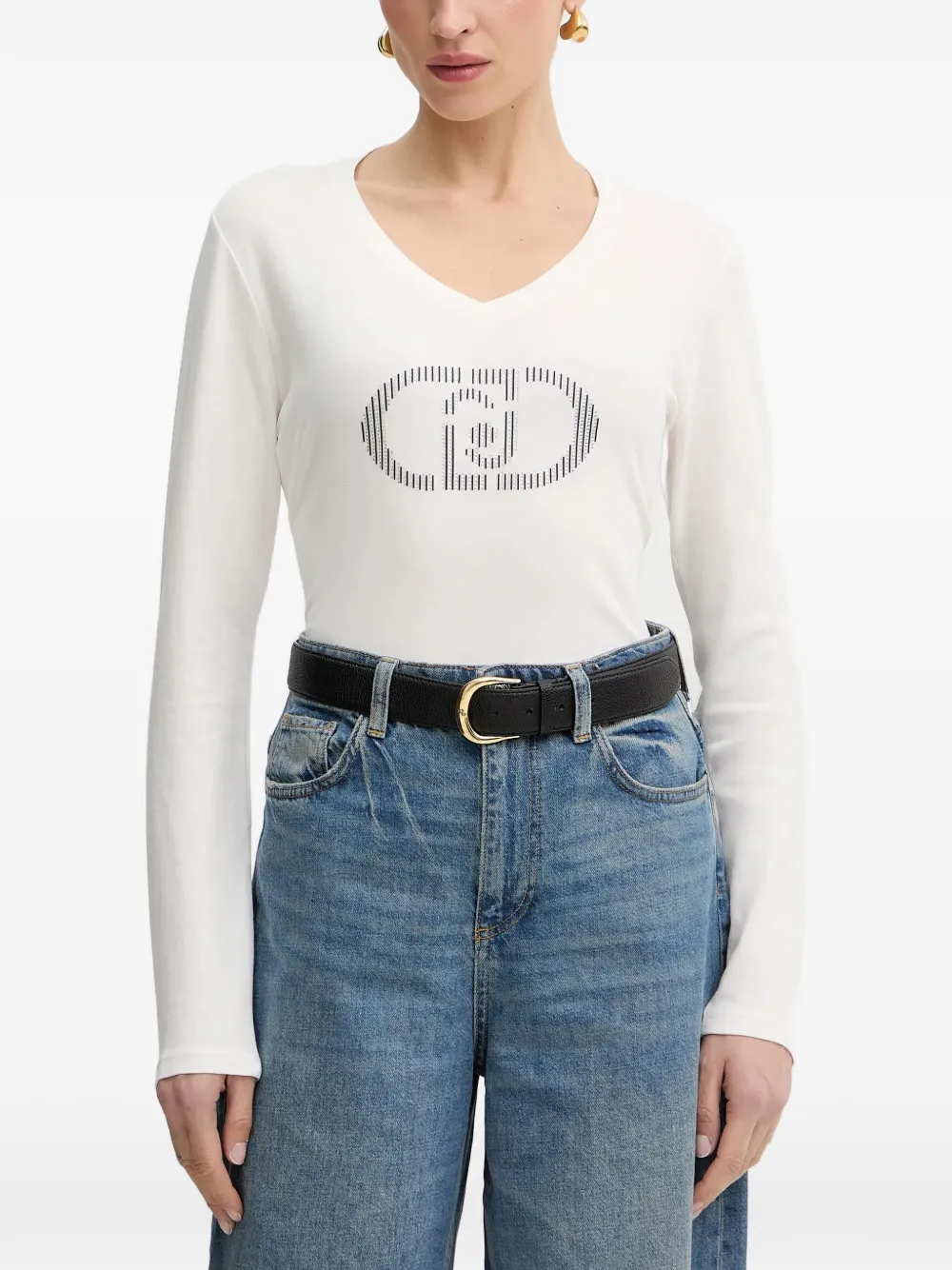 LIU JO logo-embellished V-neck T-shirt - Weiß