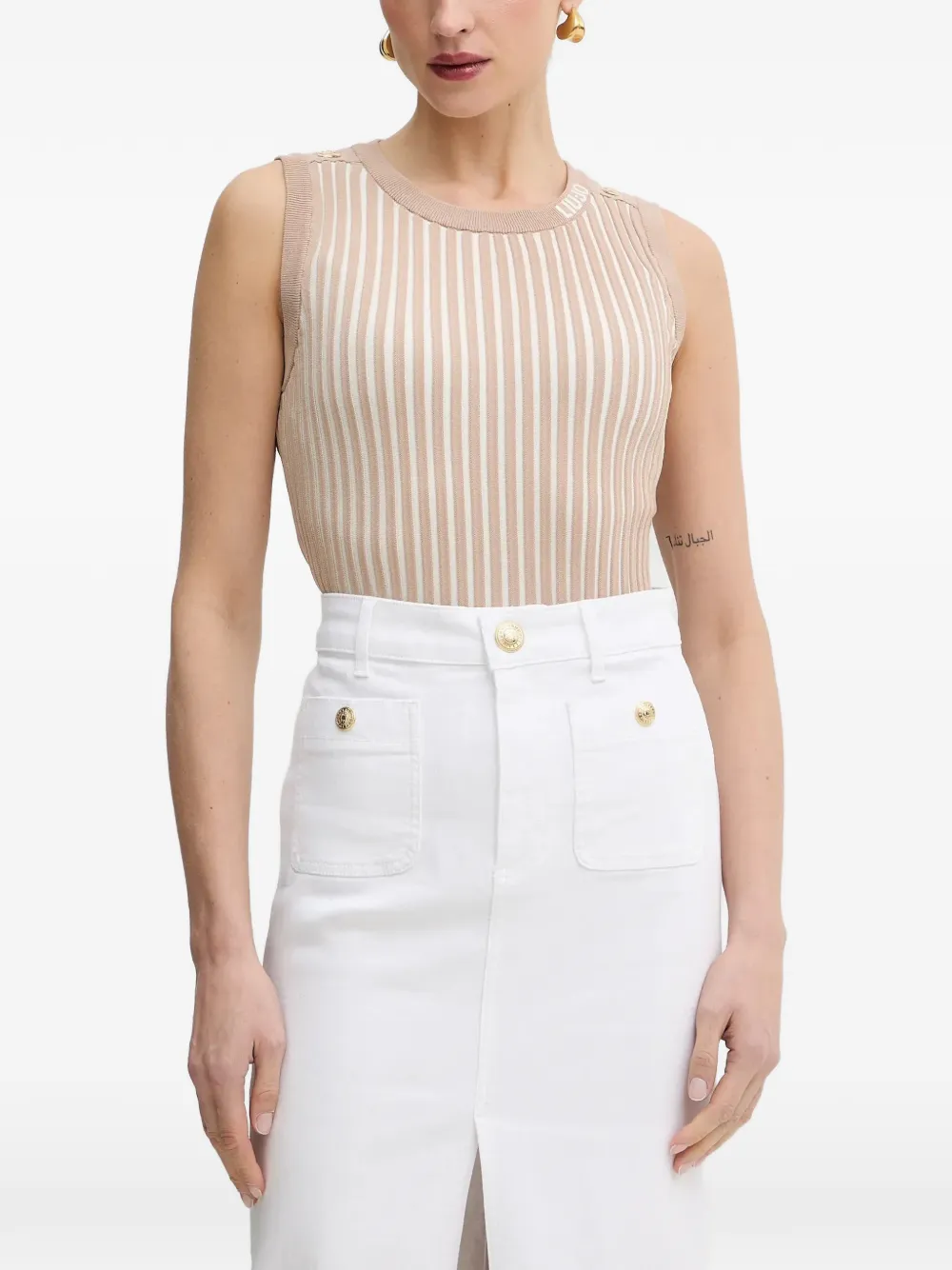 Liu •jo Striped Button Tank Top In Nude