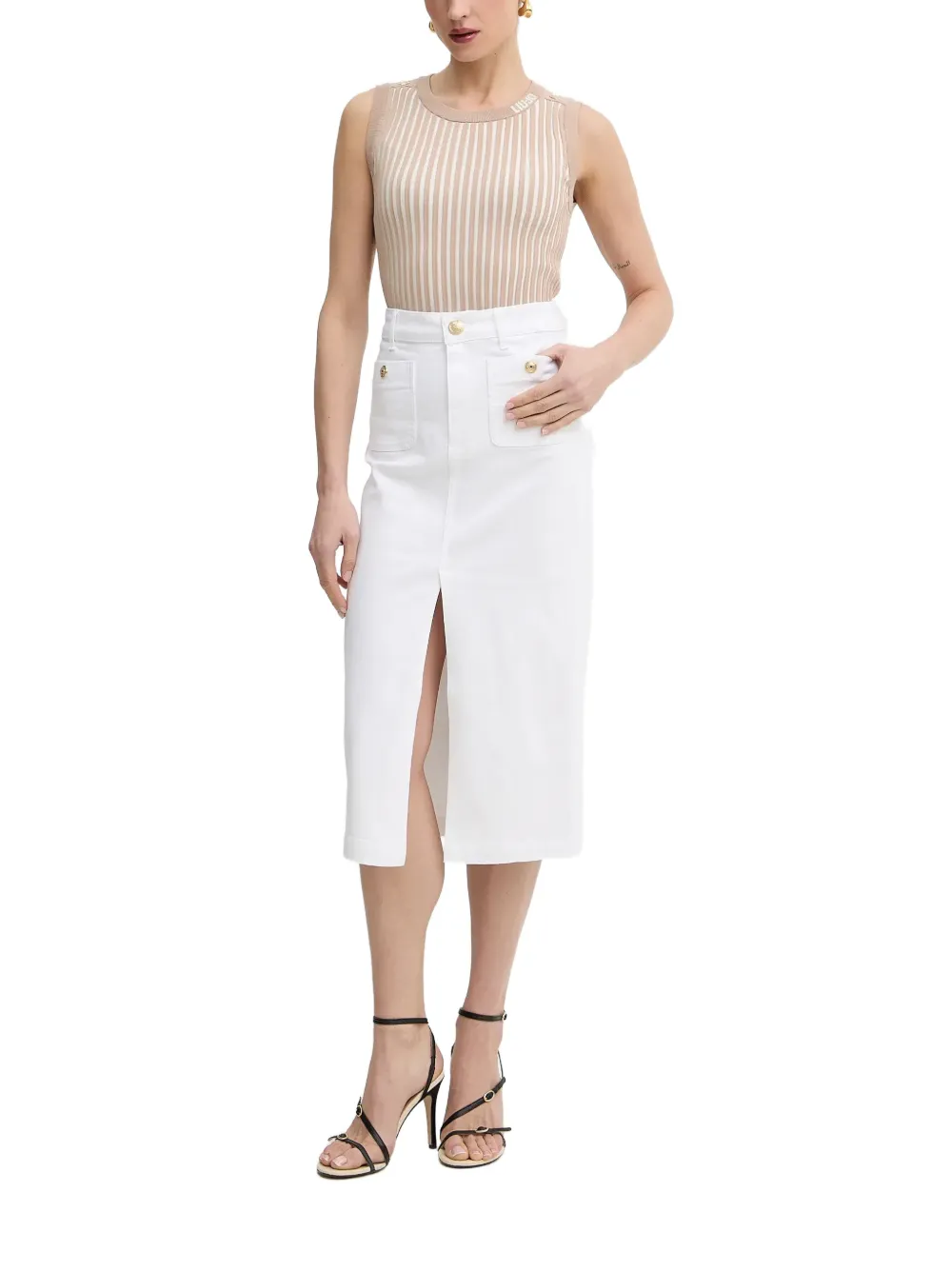 LIU JO Gestreepte tanktop met knopen Beige