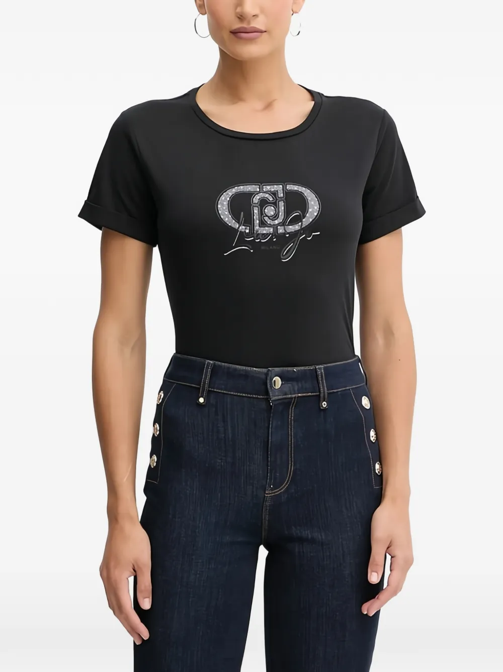 LIU JO crystal embellished-logo T-shirt - Nero