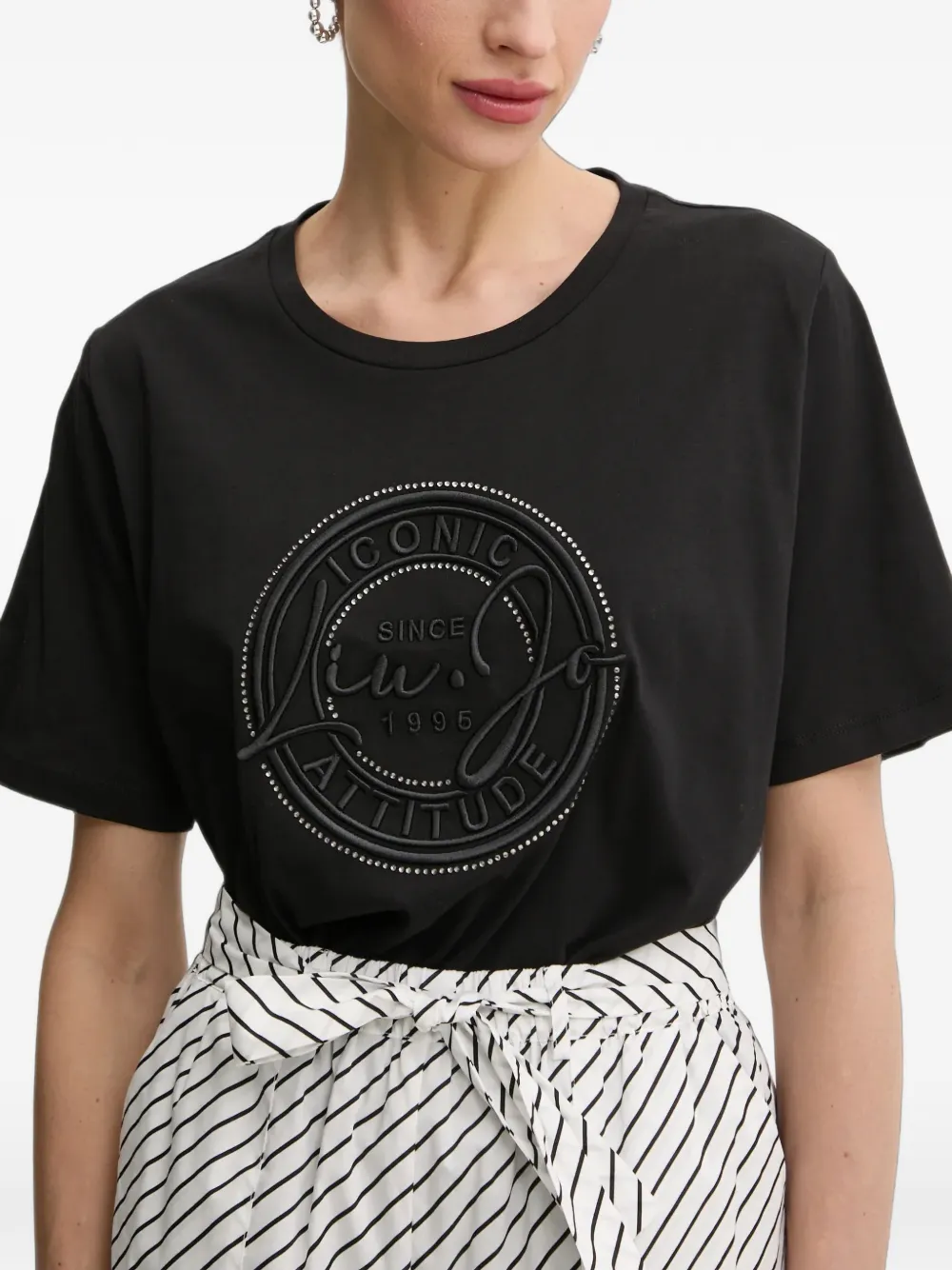 LIU JO logo-embroidered T-shirt Zwart