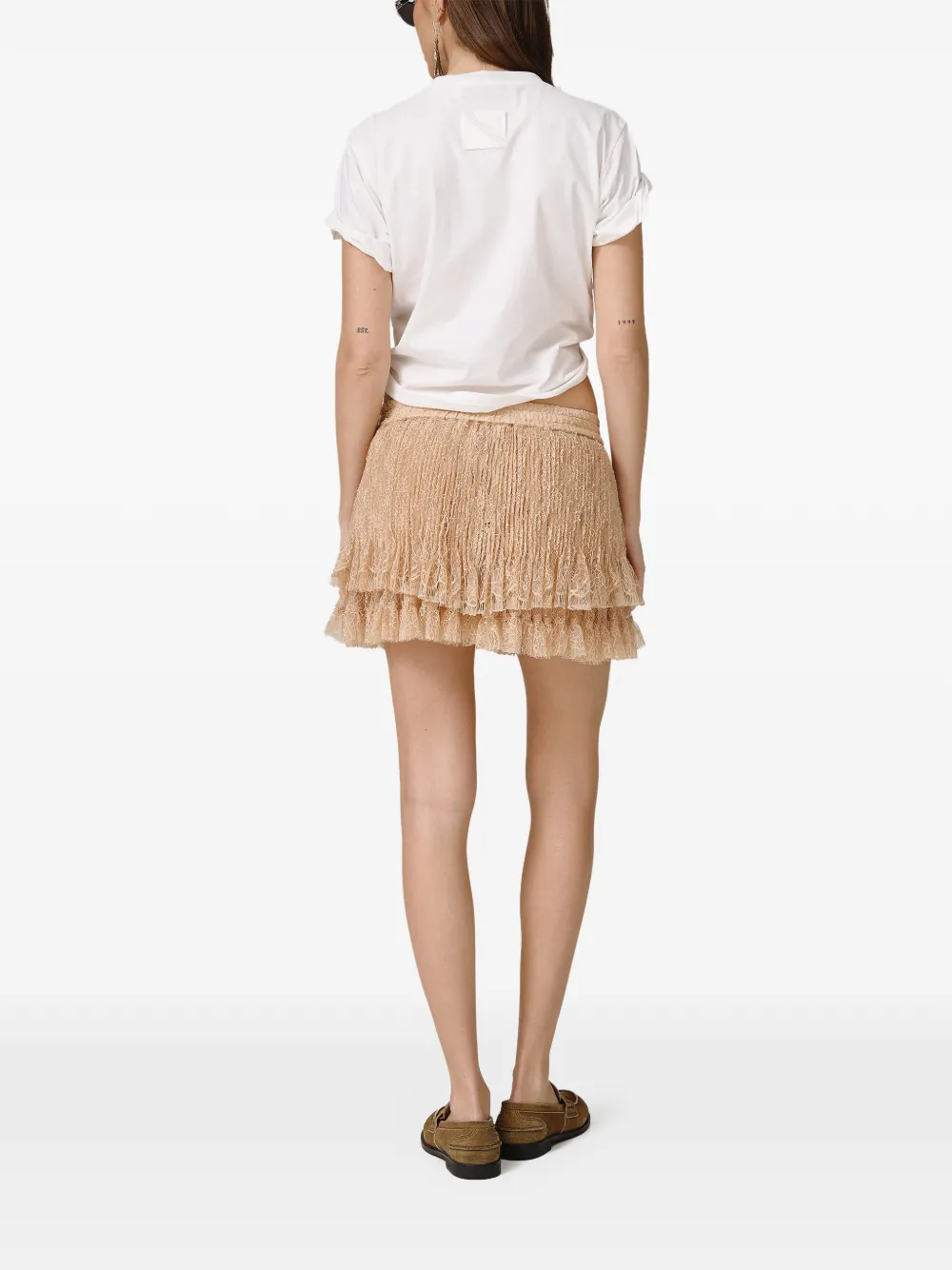  Pnk Ruffled Lace-detail Mini Skirt - Neutrals 