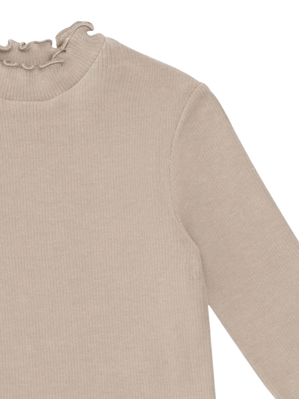 Donsje Wonsy ruffled ribbed-knit top Beige