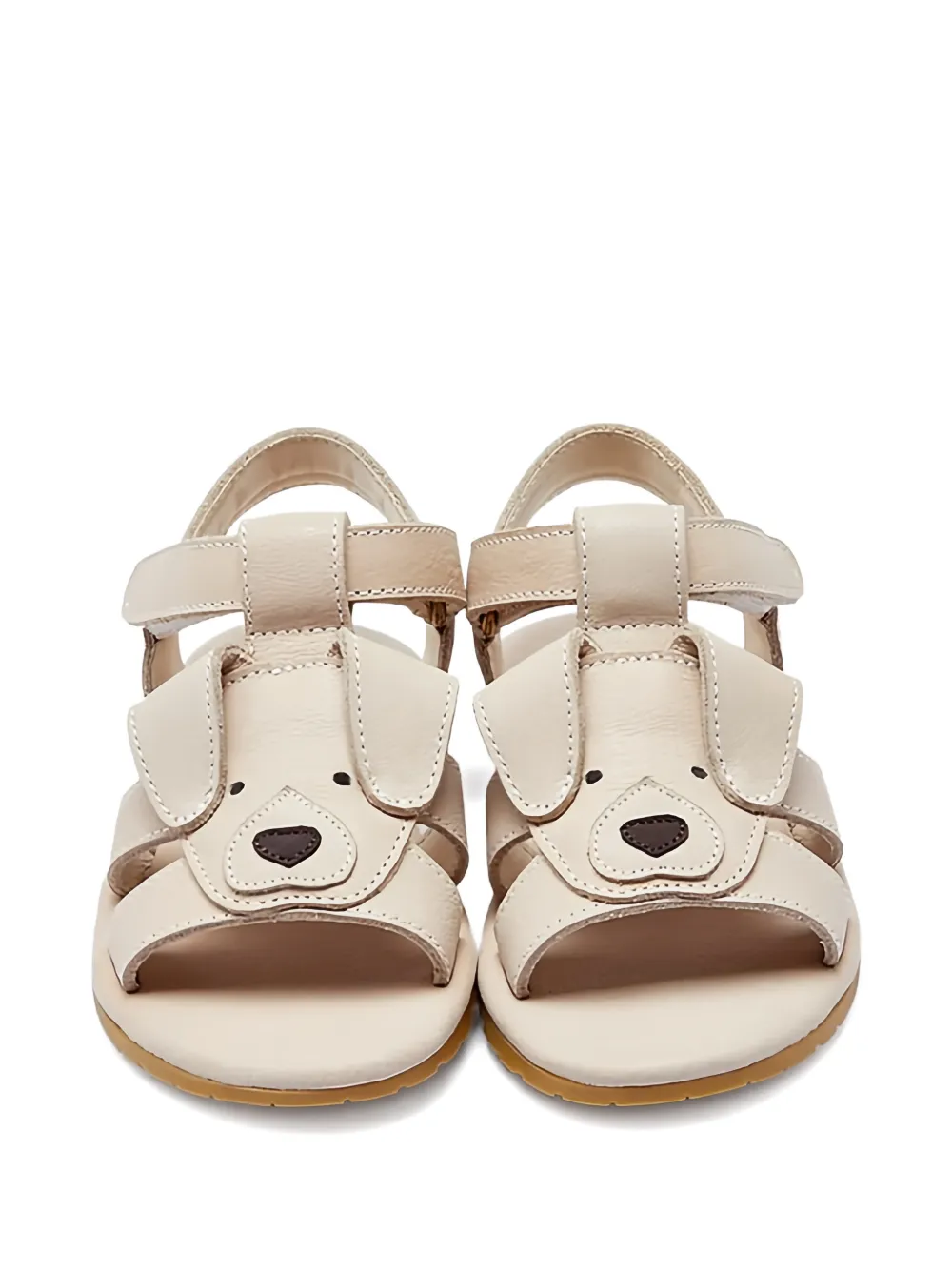Donsje Mhalo leren sandalen met honden-applicatie Beige