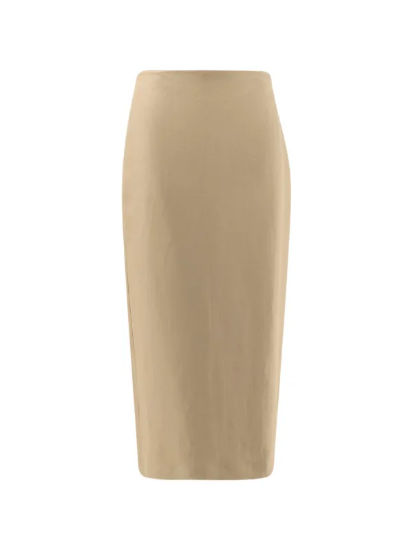 Max Mara Diagonal-weave Linen Midi Skirt in Neutrals