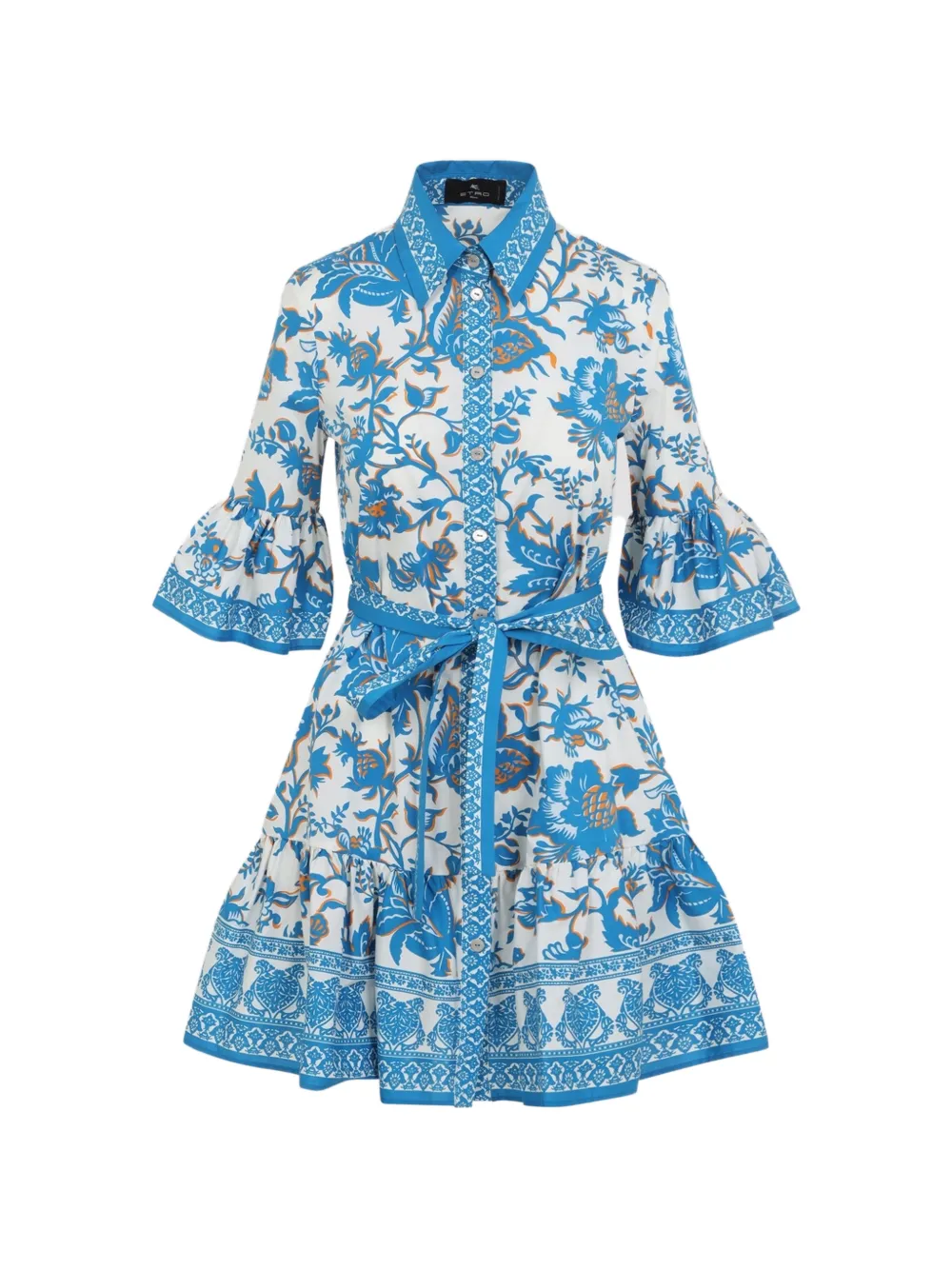 ETRO floral-detail bell-sleeve mini dress - Blu