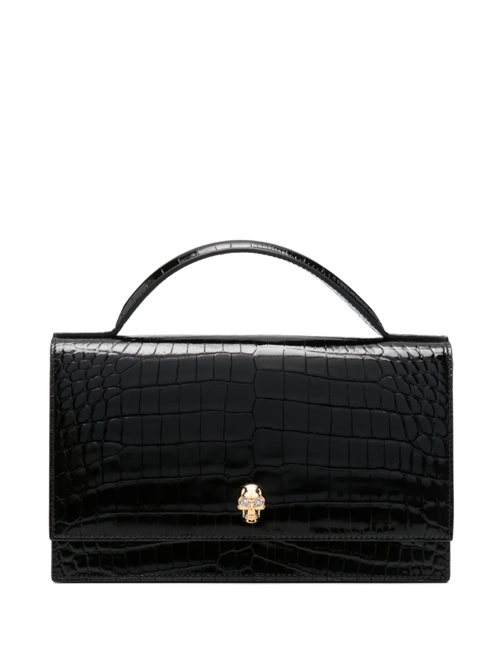 Alexander McQueen Skull crocodile-effect leather tote bag - Nero