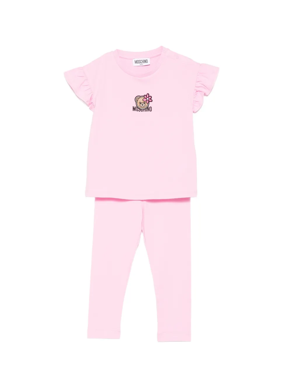 Moschino Kids ruffled teddy-motif leggings set - Rosa