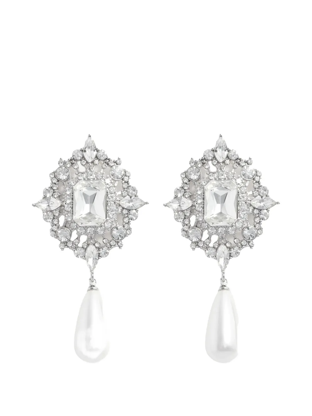 Self-Portrait crystal pearl earrings - Argento