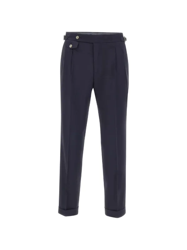 Barba Pleat Buckle Virgin Wool Trousers in Blue
