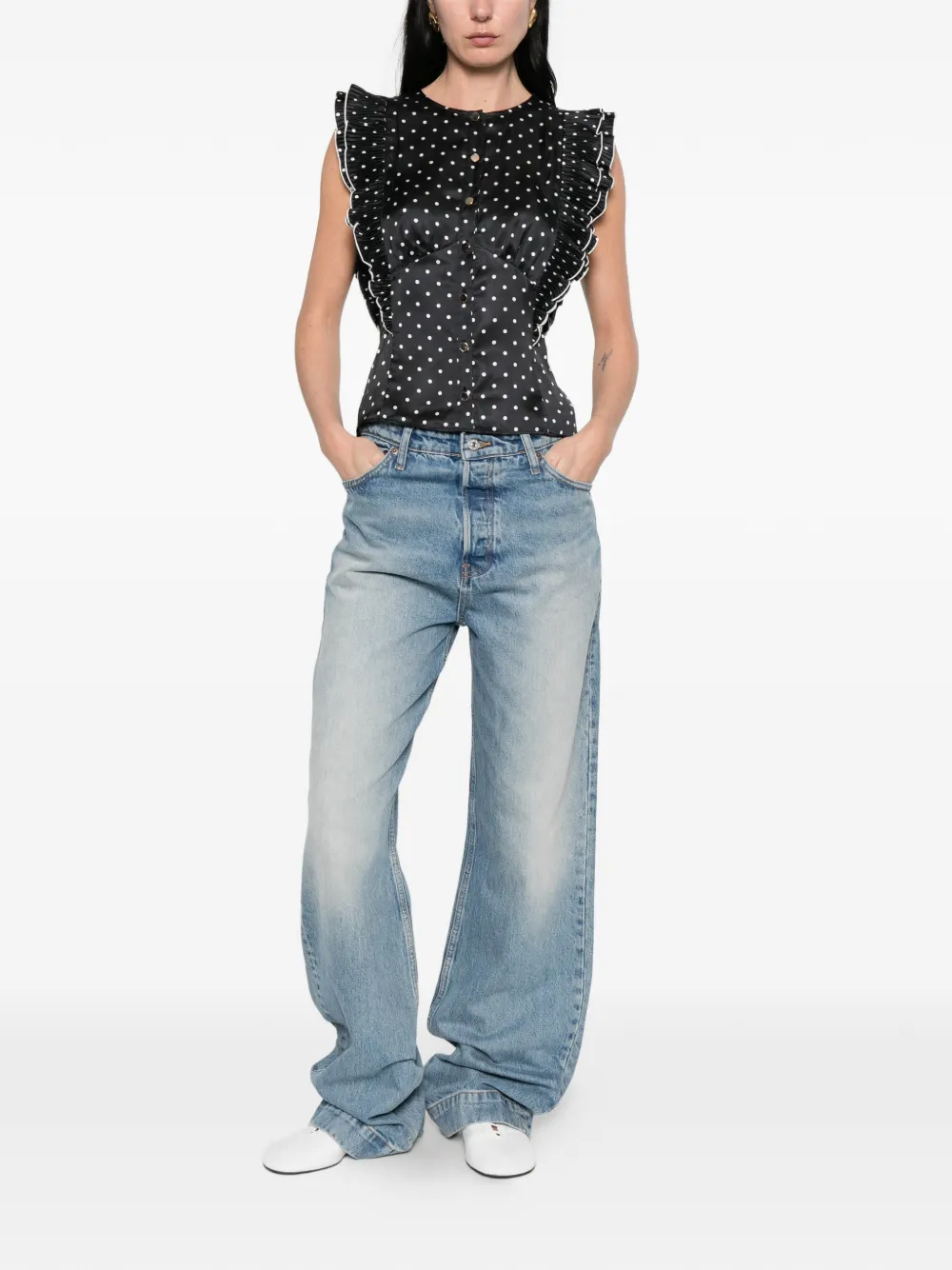 Self-Portrait Top met stippen en ruches Zwart