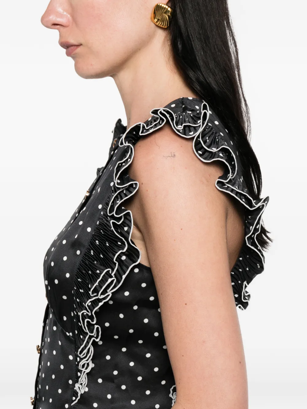 Self-Portrait Top met stippen en ruches Zwart
