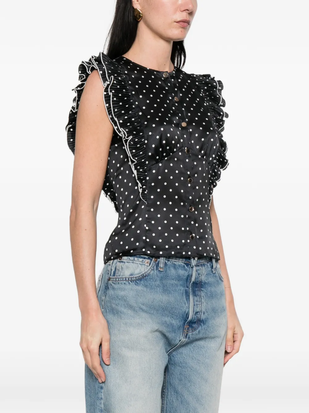 Self-Portrait Top met stippen en ruches Zwart