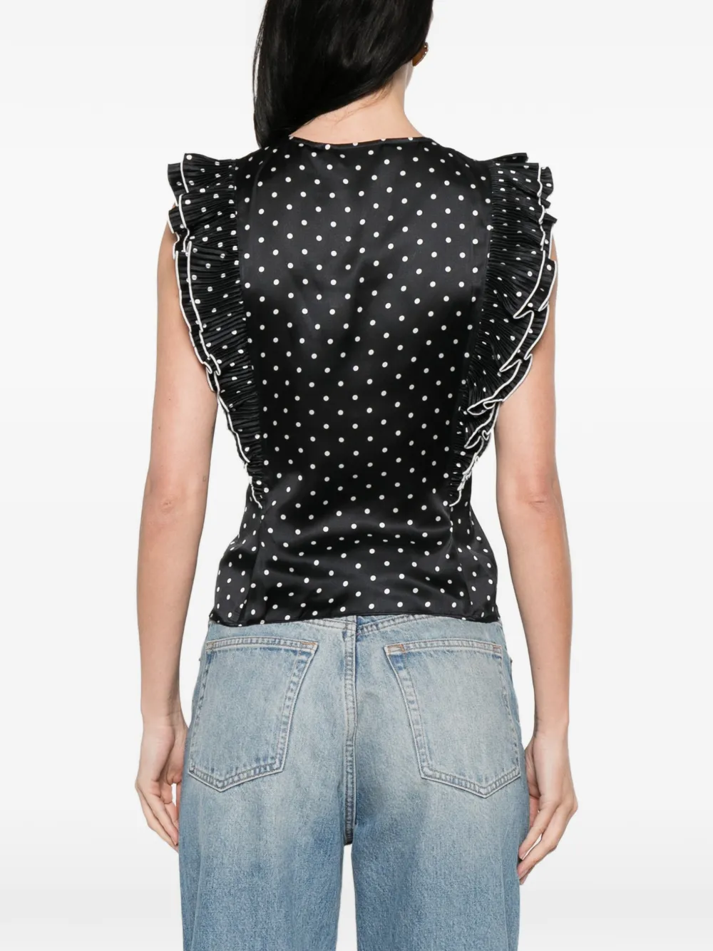 Self-Portrait Top met stippen en ruches Zwart