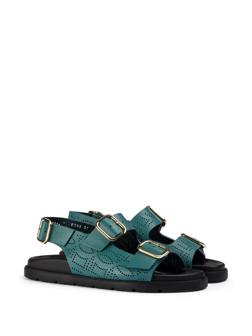 Doucal's Leren sandalen met geperforeerde details en gesp Groen