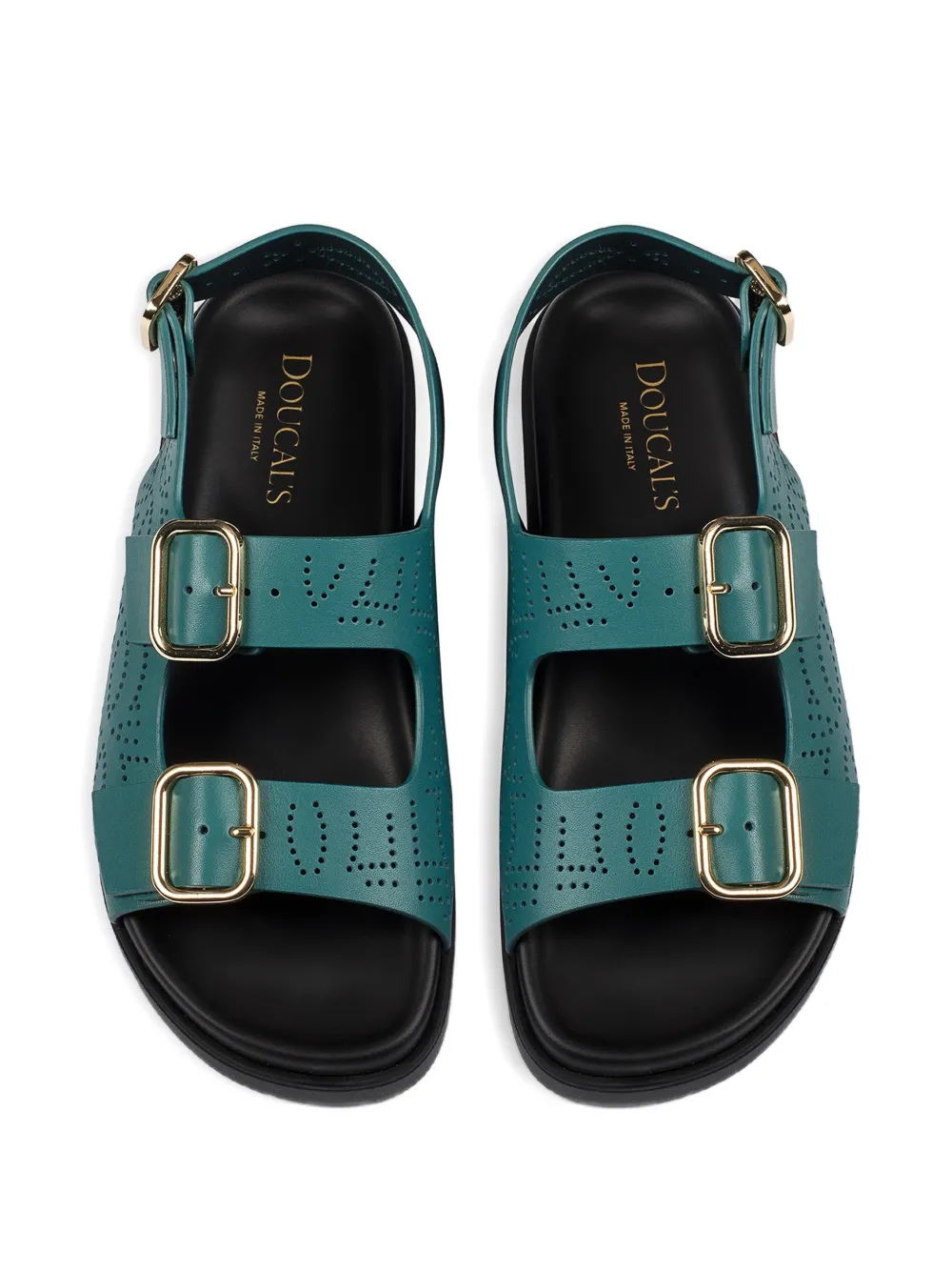 Doucal's Leren sandalen met geperforeerde details en gesp Groen