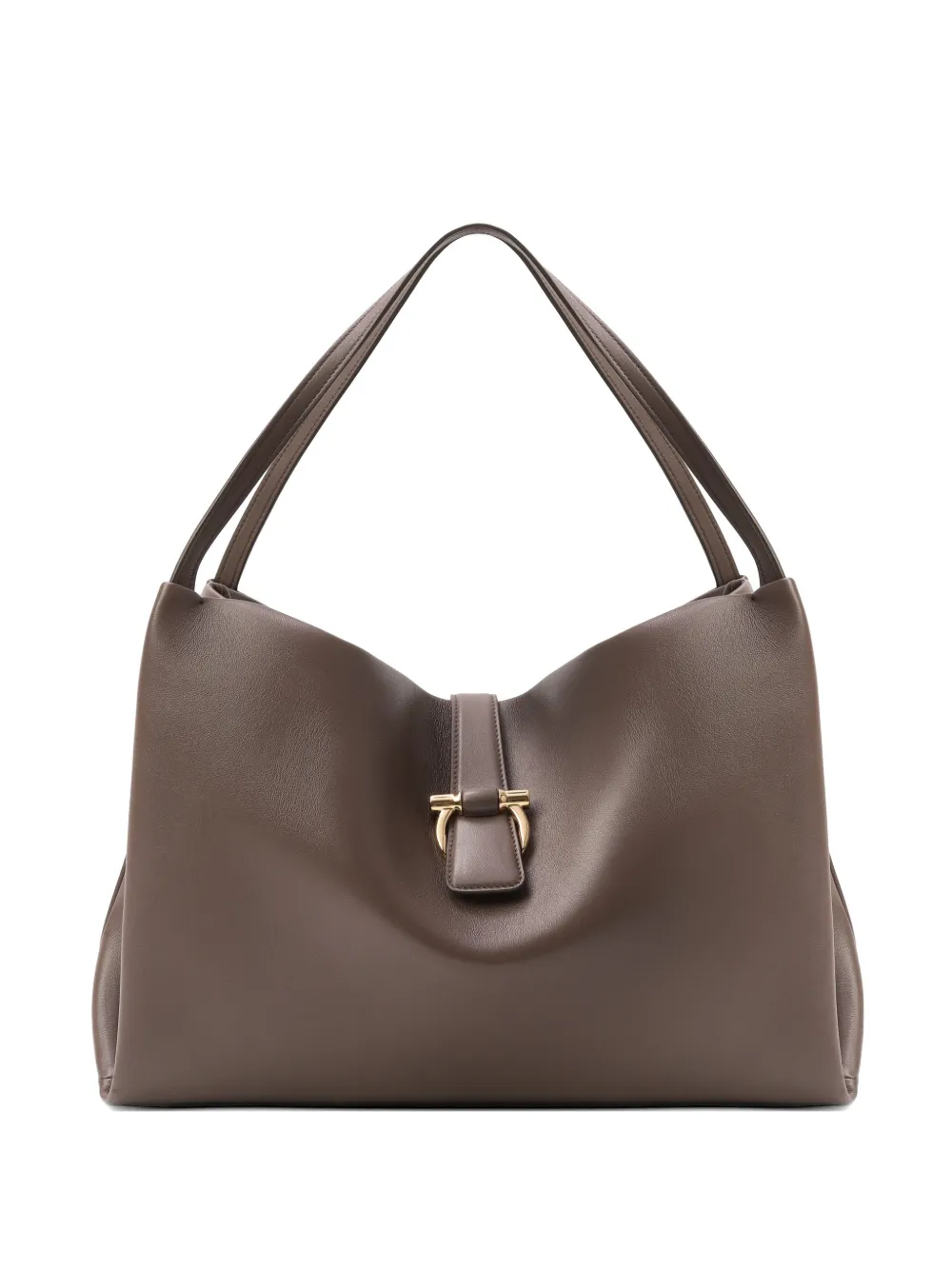 Ferragamo large Mia Gancini-plaque leather tote bag - Braun