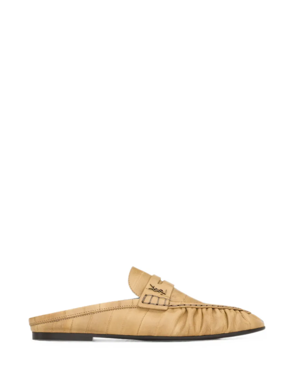 Saint Laurent YSL plaque ruched loafers Beige