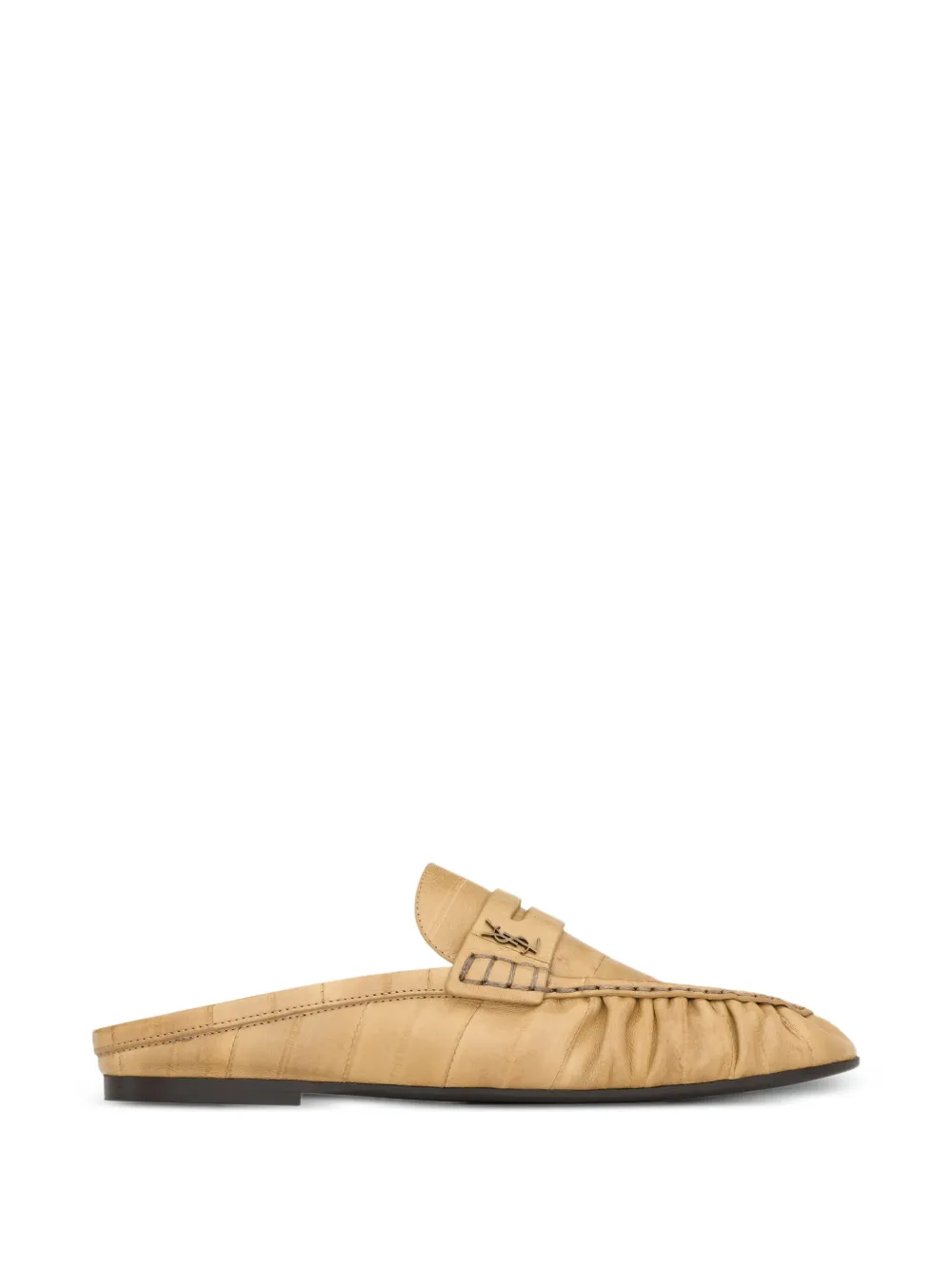 Saint Laurent YSL plaque ruched loafers Beige