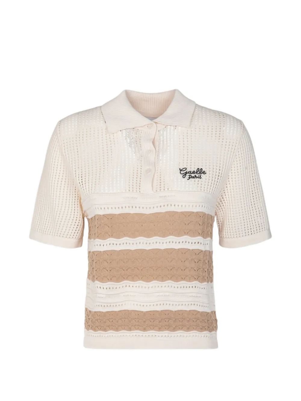 Gaelle open-knit striped polo shirt - Nude