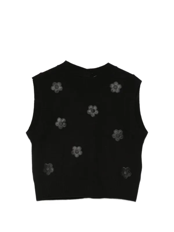 Cecilie Bahnsen Floral-appliqué Vest in Black