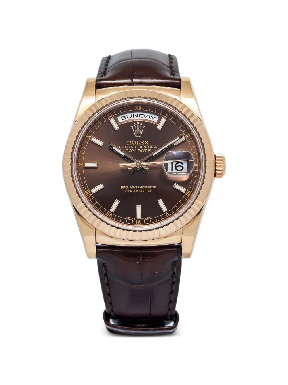 Rolex fluted day-date 36mm watch - Marrone