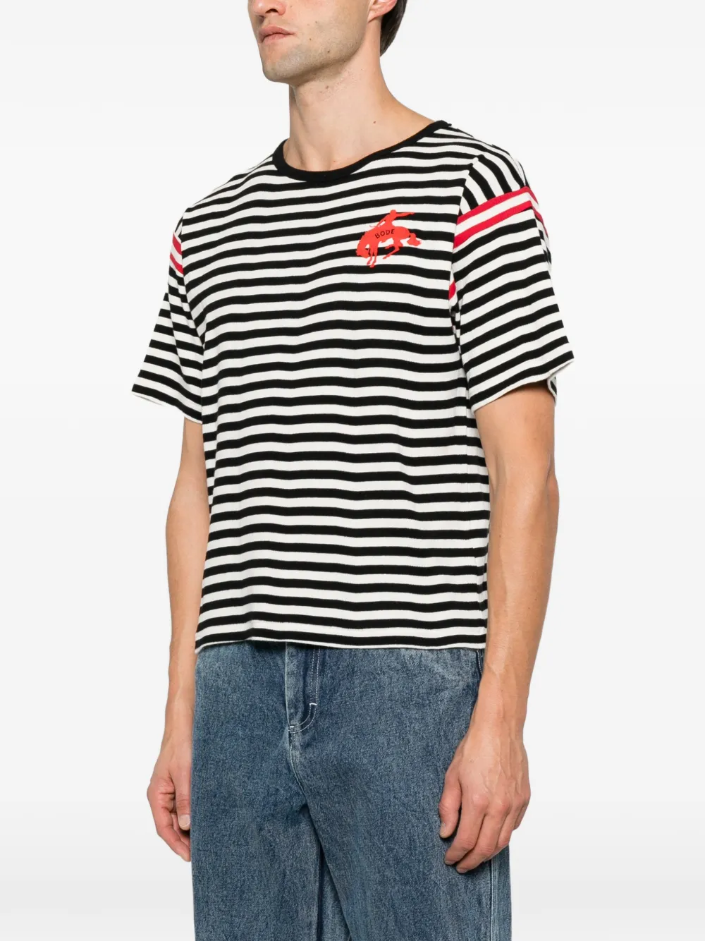 BODE striped embroidered T-shirt Wit
