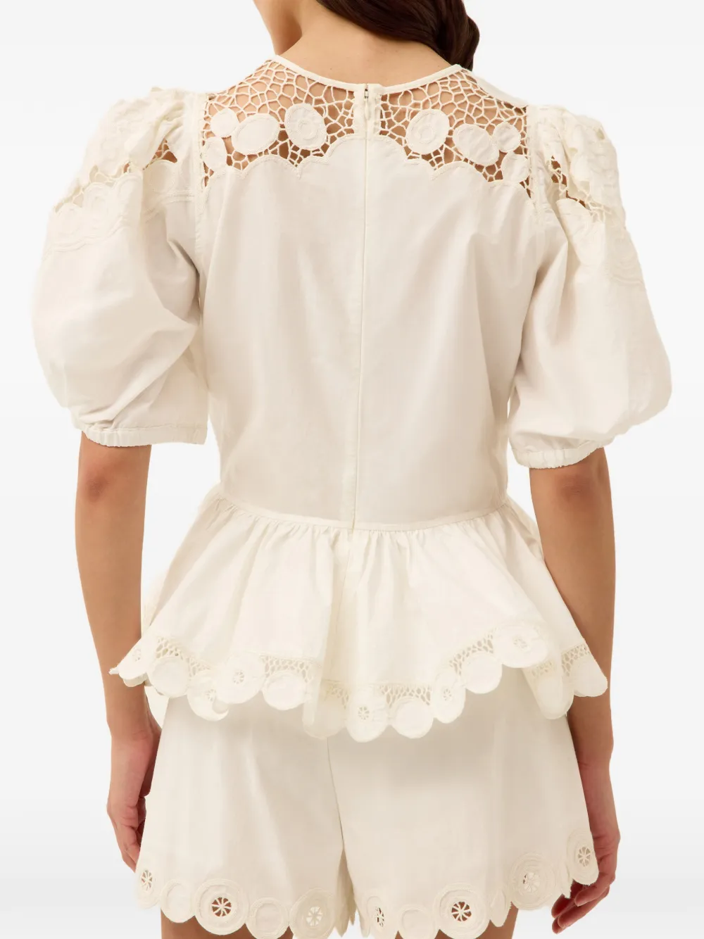 Marie Oliver Lucile Lace Peplum Top | White | FARFETCH
