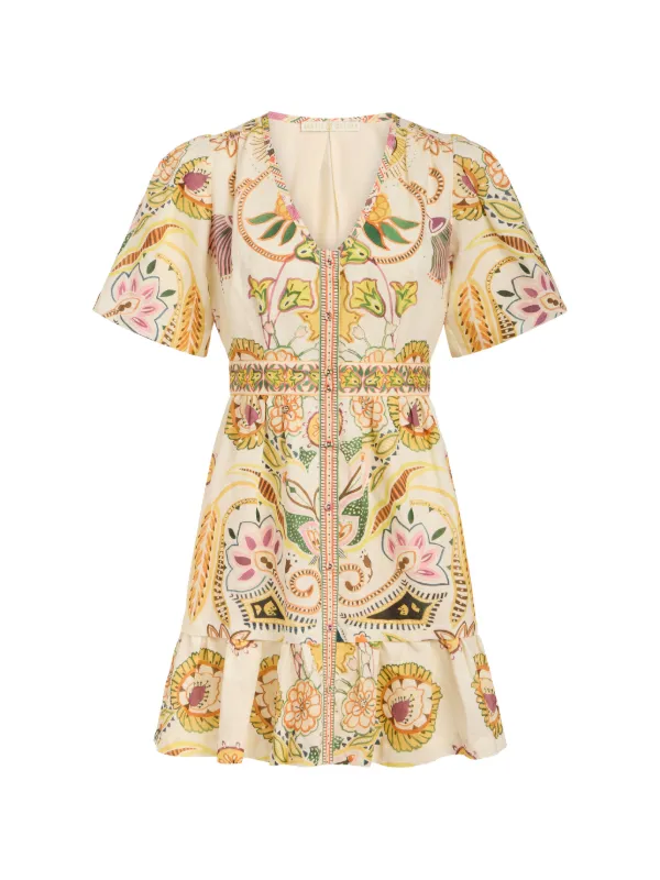 marie oliver dress Patti Final Clearance Frutti / M eye closure Drop waist with ruffle detail Optional tie sash belt Gathered full skirt Partially Lined 100% Viscose Hand Wash with Gentle Detergent and Hang Dry or Dry Clean Mock Neck Long Dress w/