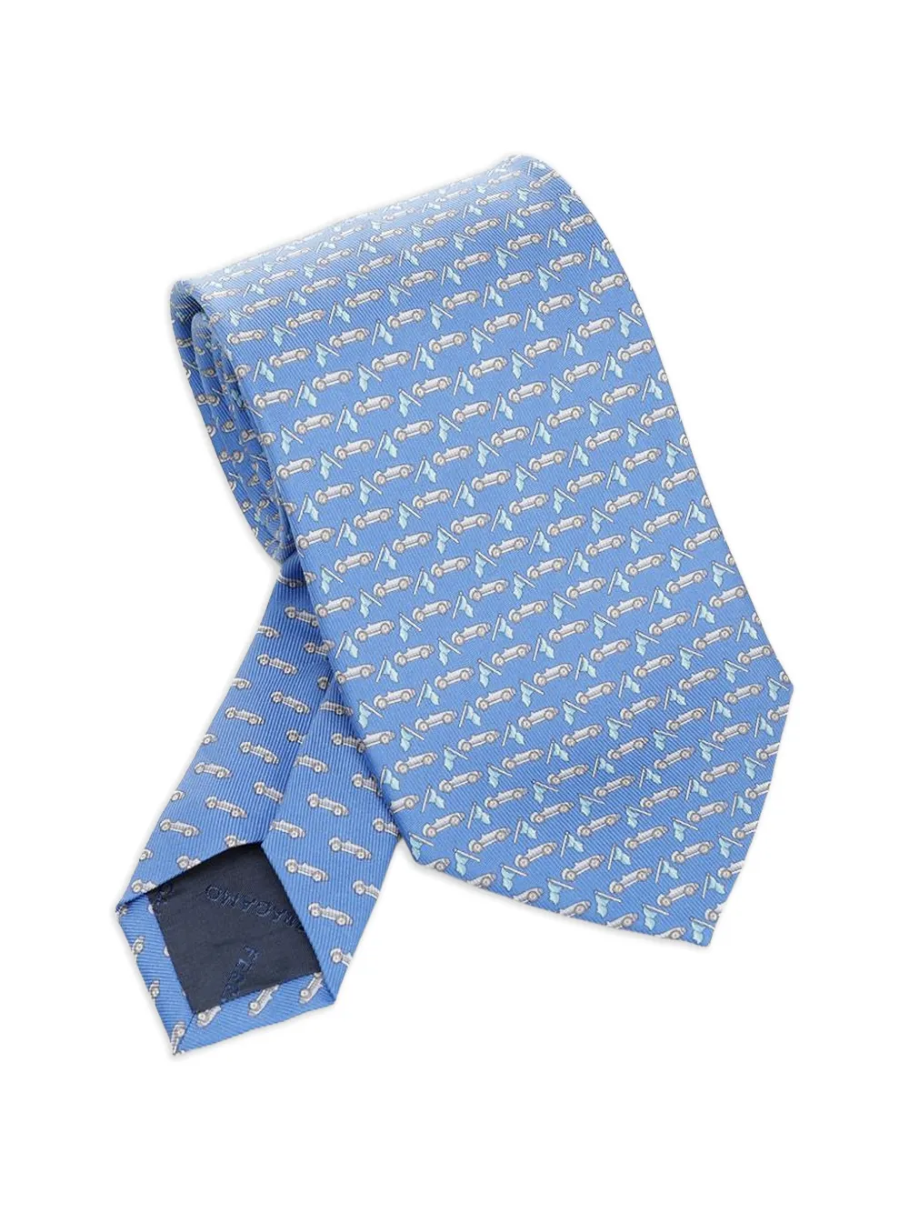Ferragamo racing print silk tie - Blu