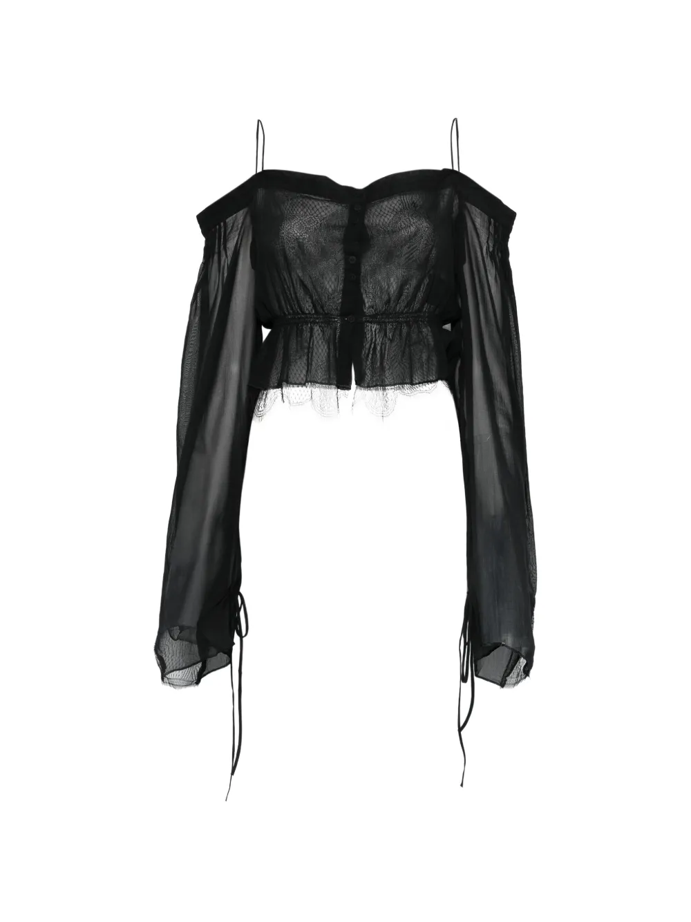 Isabel Benenato Lace-detail Blouse In Black