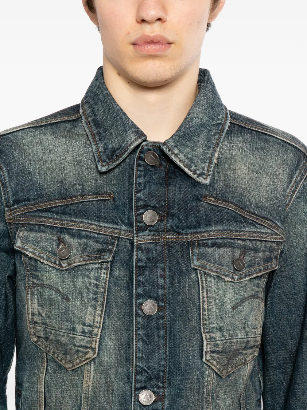 G-Star RAW Denim jack met klepzakken op de borst Blauw