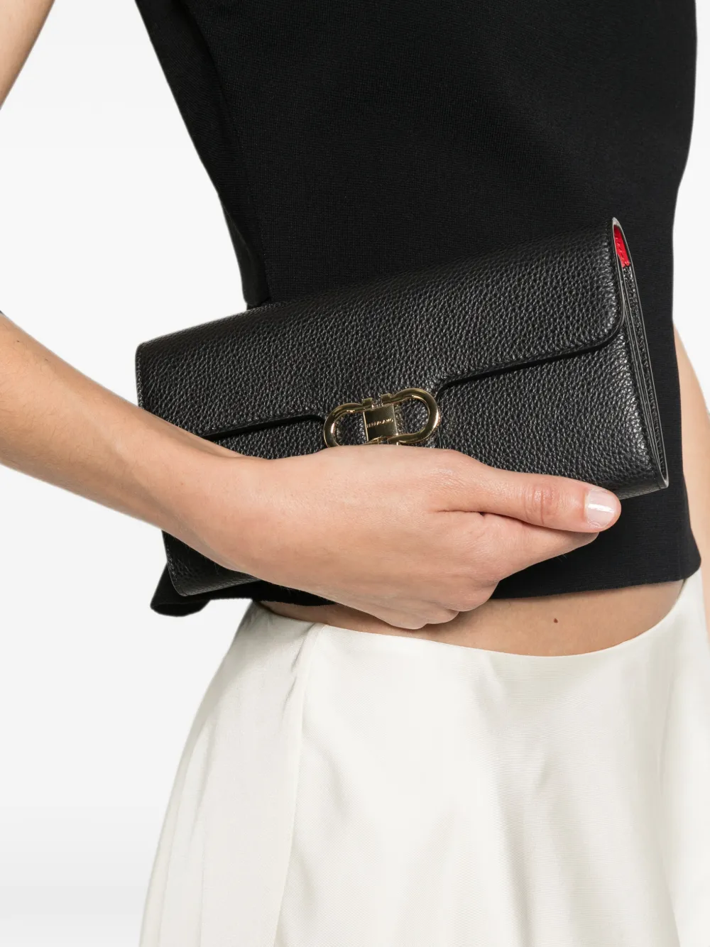 Ferragamo Dubbele gancini leren clutch Zwart
