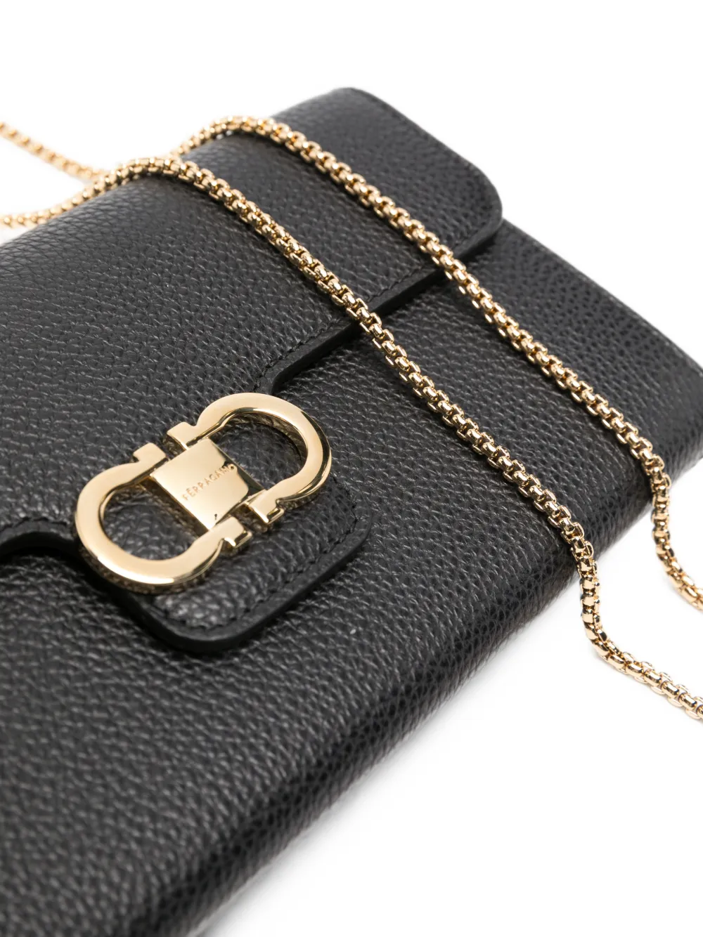 Ferragamo Dubbele gancini leren clutch Zwart