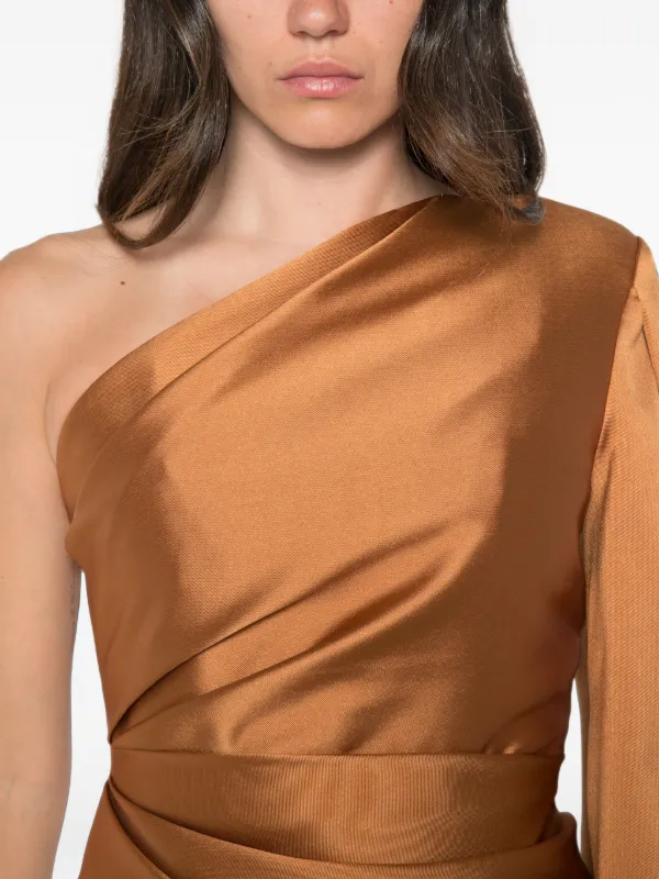 solace london brown dress Veya one-shoulder Maxi | Strapless dress